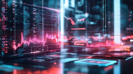 Fototapeta premium Futuristic Stock Market Analysis Interface with Digital Data Visualization