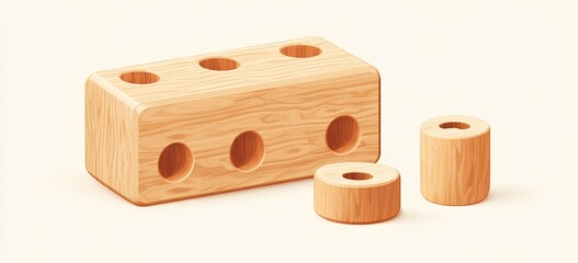 Wooden block toy with cylindrical pieces