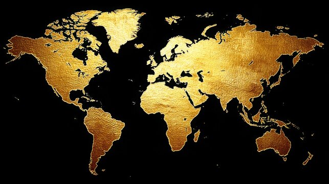 Stunning world map designed in gold symbolizing wealth and prosperity across different nations and continents