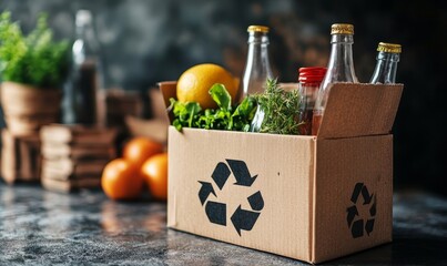 Eco-friendly food or drink packaging featuring a prominent recycling symbol, indicating that the material is biodegradable and environmentally conscious, promoting sustainability, Generative AI