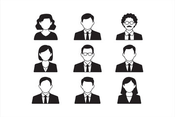 Minimal Black and White Business Professional Avatar Icon Set