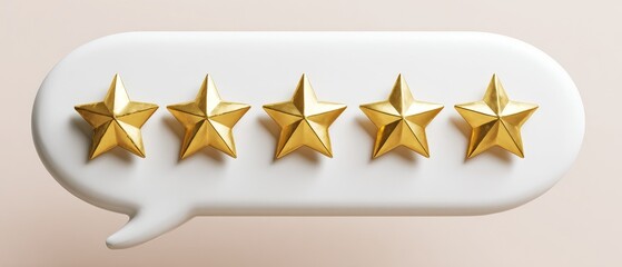 Five gold stars on a white speech bubble