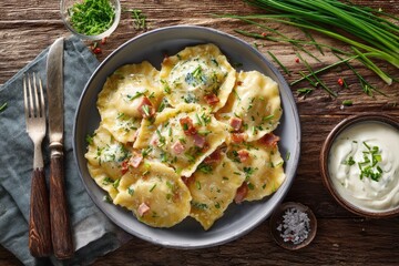 Pierogi with Creamy Sauce and Bacon