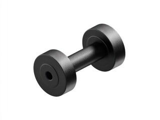 Black dumbbell, isolated on white.  A  matte black dumbbell, cylindrical  handle,  and  circular weights.  Studio shot
