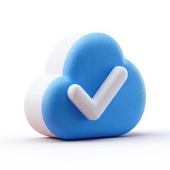 3D rendered cloud icon with a checkmark.  A stylized,  light-blue cloud  shape,  partially white,  features a  white checkmark  in the center.  Isolated on white background