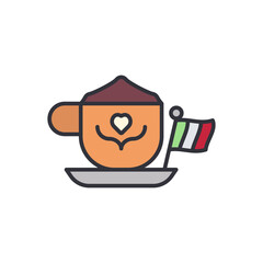 A cup of coffee or hot chocolate with a smiling face and a heart, with a United Arab Emirates flag on a toothpick, symbolizing national cafe culture.