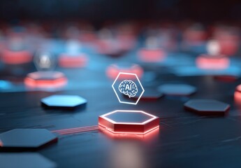 AI concept, glowing hexagons