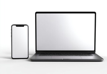 Modern laptop and phone on a white background