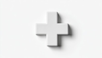 Obraz premium Simple, 3D white plus sign on white background