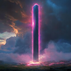 Dreaming Obelisk A towering obelisk emitting surreal pulses of light monumental and mysterious