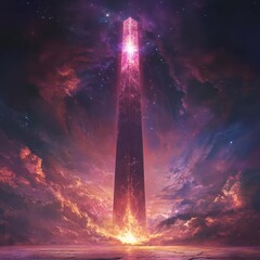 Dreaming Obelisk A towering obelisk emitting surreal pulses of light monumental and mysterious