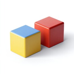 Fototapeta premium Two vibrant colored cubes, yellow and red, with a light blue corner