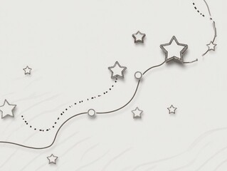 Light gray background with a wavy texture.  Simple, dark brown stars and a dotted line path