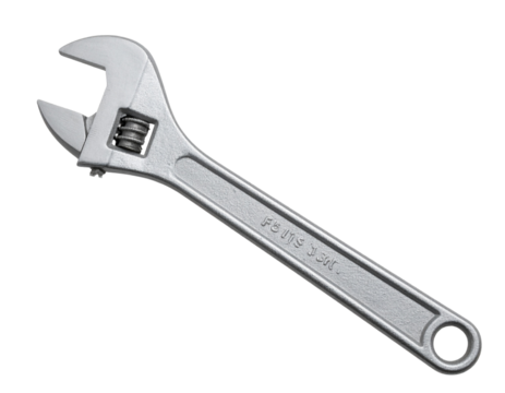 Classic Open-End Wrench Tool with Matte Steel Surface, isolated on a transparent background