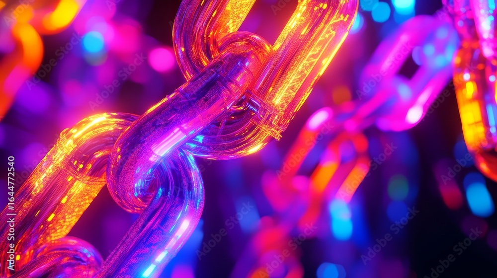 Wall mural vibrant chains intertwining in an abstract representation of connection. the glowing colors create a