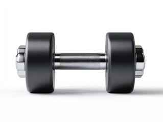 Fototapeta premium A dark gray dumbbell, metallic handle, on white background