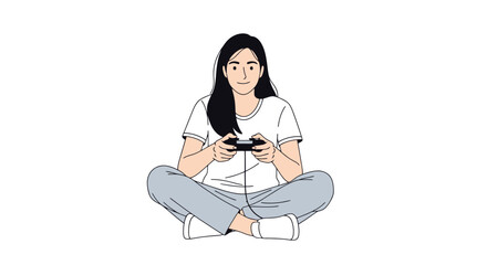 Young Woman Enjoying Video Games at Home with a Controller, Ideal for Illustrating Modern Lifestyle, Leisure Activities, and Digital Entertainment Concepts