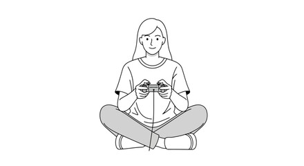 Woman Playing Video Game with Controller Illustration, Depicting Gaming Culture and Leisure Activities for Entertainment and Relaxation Purposes