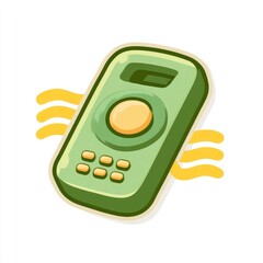 Cartoonish green remote control with yellow energy lines