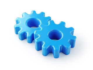 Two bright blue gears against a plain white background. 
