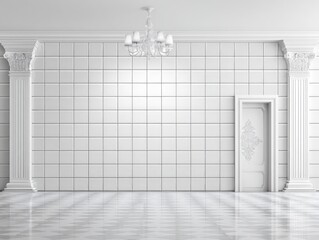 Empty, elegant white room with classical details