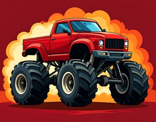 Cartoon monster truck against a dramatic background