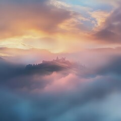 Fototapeta premium Ethereal Drift VII Soft mists of otherworldly light drifting slowly over a dreamlike panorama calm and mesmerizing