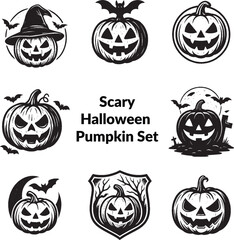 Vintage Hand Drawn Halloween Pumpkins Illustration Set