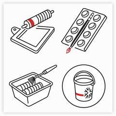 Art Supplies Line Icons. Editable Stroke.
