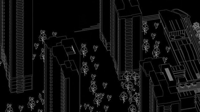 Animation of a Generic Apartment Building Complex, seamless looped animation, linework, 3d animation