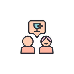 A user icon with a trophy and a star, alongside a happy user icon, representing a rewarded user, a prize winner, or a positive achievement.