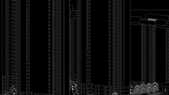 Animation of a Generic Apartment Building Complex, seamless looped animation, linework, 3d animation