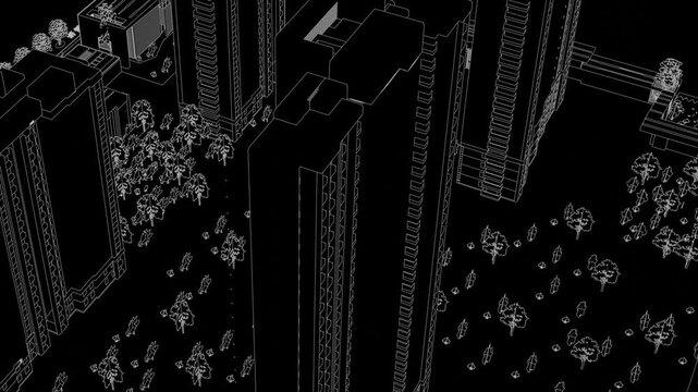 Animation of a Generic Apartment Building Complex, seamless looped animation, linework, 3d animation