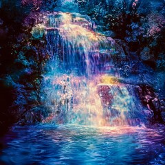 Dreamwater Falls A waterfall of shimmering surreal liquid light cascading into an endless pool dynamic and mesmerizing