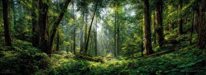 Lush, sunlit forest canopy