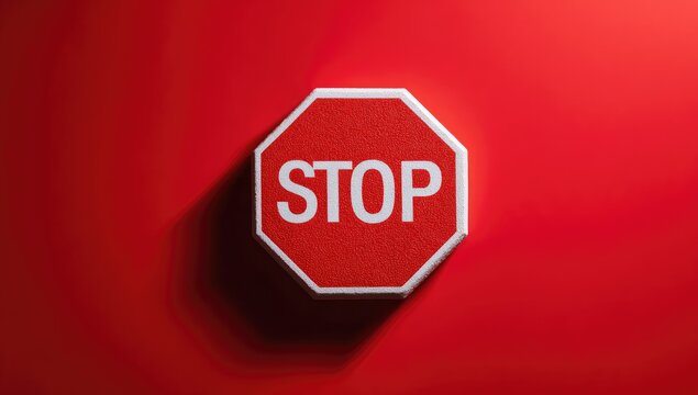 Red octagonal stop sign on red background - Powered by Adobe