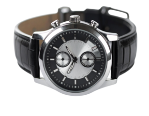 Luxury black and white watch isolated on white background PNG