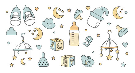 Adorable newborn baby essentials collection featuring toys clothes and nursery decorations for a cozy welcome