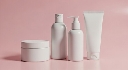 Blank white cosmetic skincare makeup containers. 3D Render