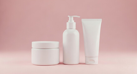 Blank white cosmetic skincare makeup containers. 3D Render