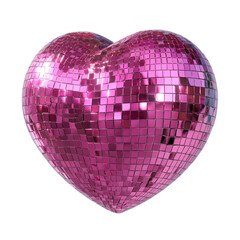 Pink disco ball with heart shape as symbol of love, romance and fun 