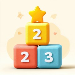 Colorful blocks in a pyramid shape, topped with a star.  