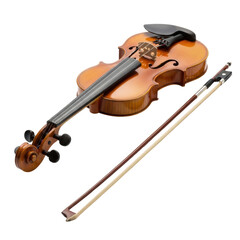 Fototapeta premium A beautiful wooden violin and its bow, ready for a classical music performance or practice. Ideal for music education and artistic concepts.