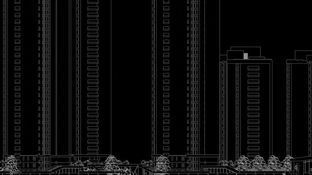 Animation of a Generic Apartment Building Complex, seamless looped animation, linework, 3d animation