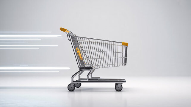 Shopping cart with digital data streams and motion blur effect