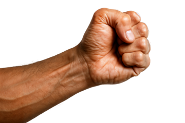 Close-up of a strong male hand making a fist, showcasing determination and strength.