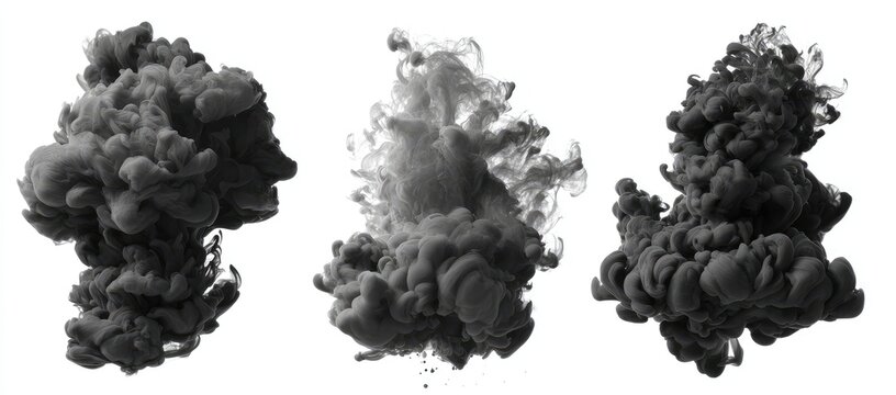 Three grayscale ink drops in various stages of diffusion