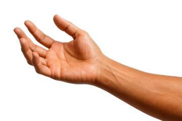 A close-up of an outstretched male hand, showcasing fine details and a warm skin tone.