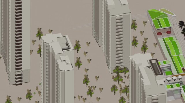 Animation of a Generic Apartment Building Complex, seamless looped animation, 3d animation