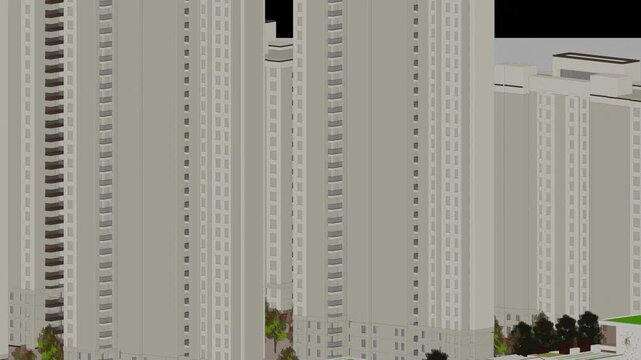 Animation of a Generic Apartment Building Complex, seamless looped animation, 3d animation